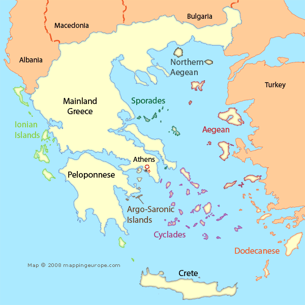 greece regions and island groups map