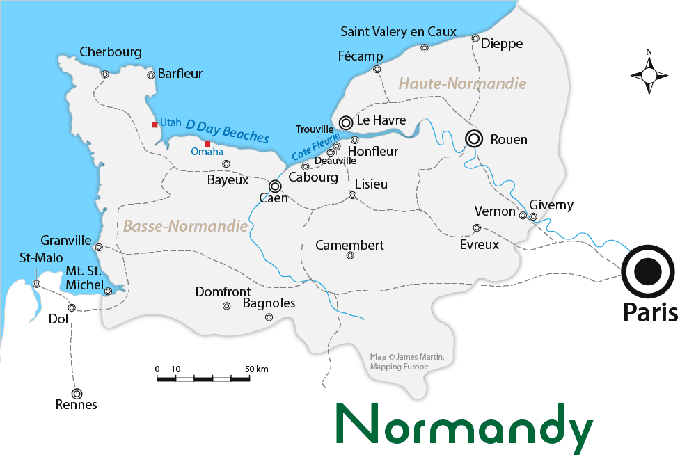 Map of Normandy in France