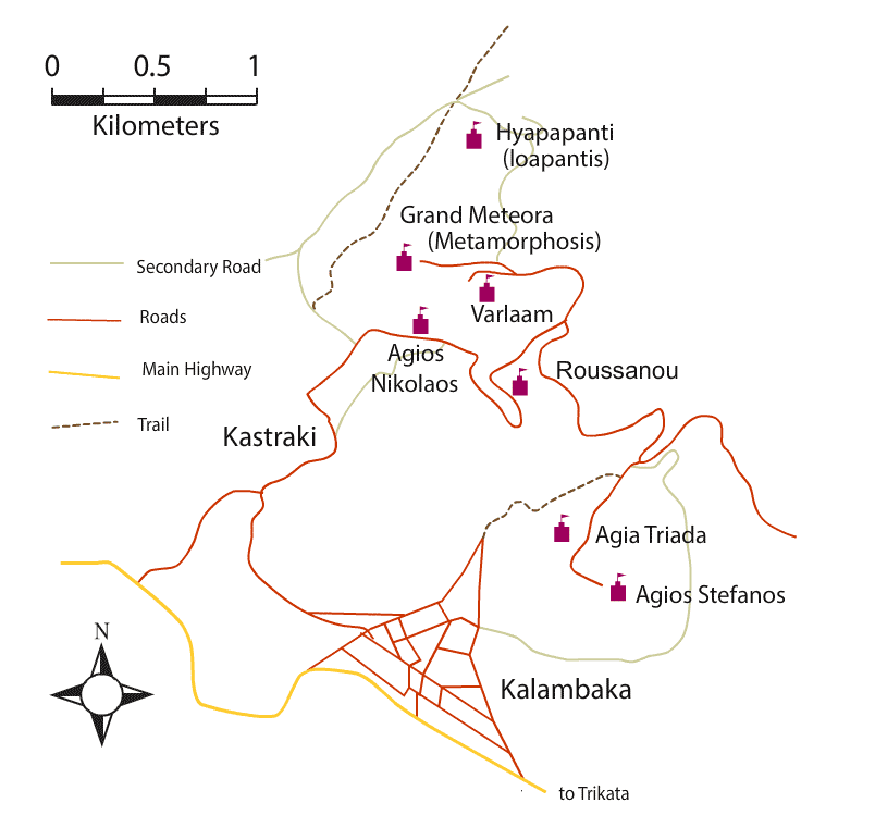 meteora monastery map
