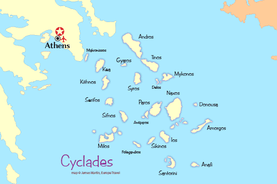 map of the cyclades islands in greece